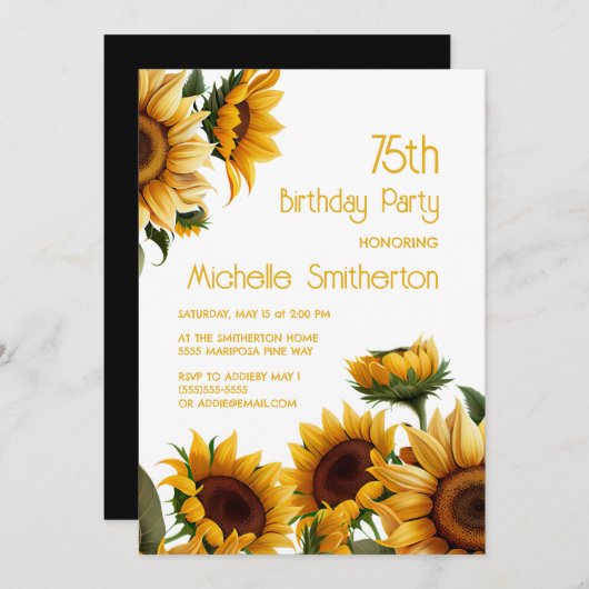 Rustieke Elegante Zonnebloemen 75e Verjaardag Kaart (Voorkant / Achterkant)