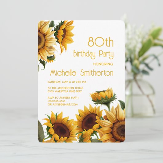 Rustieke Elegante Zonnebloemen 80e Verjaardag Kaart (Staand voorkant)