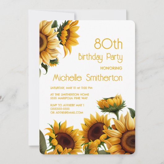 Rustieke Elegante Zonnebloemen 80e Verjaardag Kaart (Voorkant)