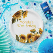 Rustieke Elegante Zonnebloemen Wit 90ste Verjaarda Papieren Bordje (Feest)