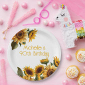 Rustieke Elegante Zonnebloemen Wit 90ste Verjaarda Papieren Bordje (Feest)