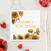 Rustieke Elegante Zonnebloemen Wit 90ste Verjaarda Servet (Insitu)