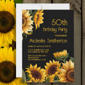 Rustieke Elegante Zonnebloemen Zwart 50e Verjaarda Kaart