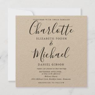 Rustieke Elegante Zwarte Script Kraft Trouw Kaart