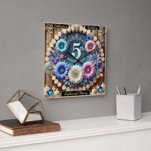Rustieke elegantie: 5e Jubileum Floral Tribute Vierkante Klok
