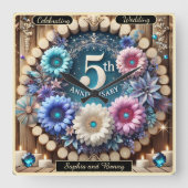 Rustieke elegantie: 5e Jubileum Floral Tribute Vierkante Klok (Voorkant)