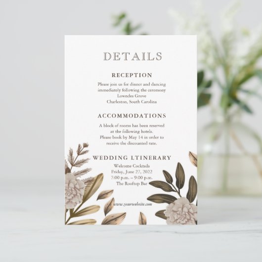 Rustieke Elegantie Bloemen Trouwdetails Enclouse Informatiekaartje (Staand voorkant)