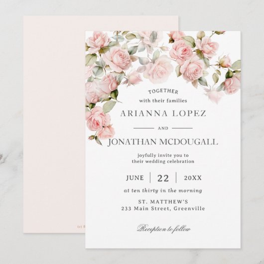 Rustieke Elegantie Blush Roze Rozen Bloemen Bruilo Kaart (Voorkant / Achterkant)