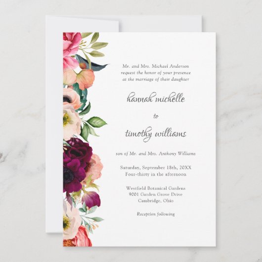 Rustieke Elegantie Boho Bloemen Waterverf Bruiloft Kaart (Voorkant)