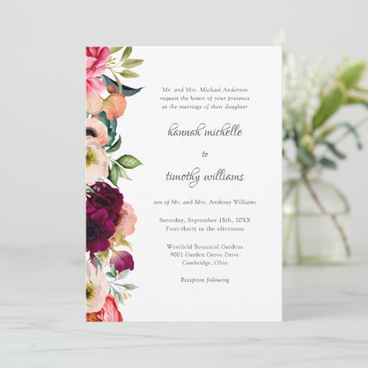 Rustieke Elegantie Boho Bloemen Waterverf Bruiloft Kaart (Staand voorkant)