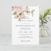 Rustieke Elegantie Bord Roze Rozen Bloemenbruiloft Kaart (Staand voorkant)