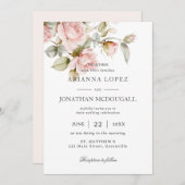 Rustieke Elegantie Bord Roze Rozen Bloemenbruiloft Kaart (Voorkant / Achterkant)