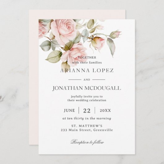 Rustieke Elegantie Bord Roze Rozen Bloemenbruiloft Kaart (Voorkant / Achterkant)