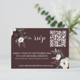Rustieke Elegantie Bourgogne & Crème Bloemen RSVP Kaartje