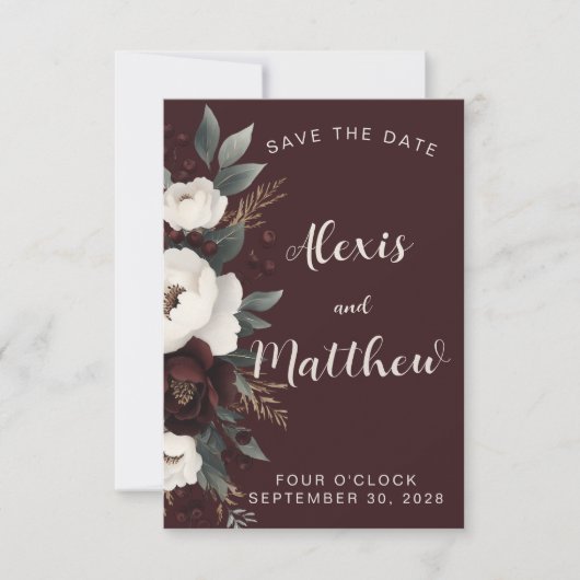 Rustieke Elegantie Bourgondische Bloemen Save The  Save The Date (Voorkant)