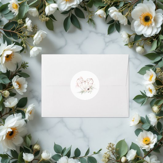 Rustieke Elegantie Bronzen Geometrische Hart Weddi Ronde Sticker