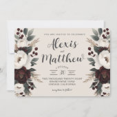 Rustieke Elegantie Creme & Bourgogne Bloemen Huwel Kaart (Voorkant)