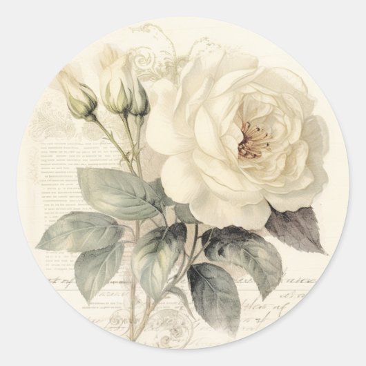 Rustieke Elegantie, Crème Shabby Chic Ronde Sticker (Voorkant)
