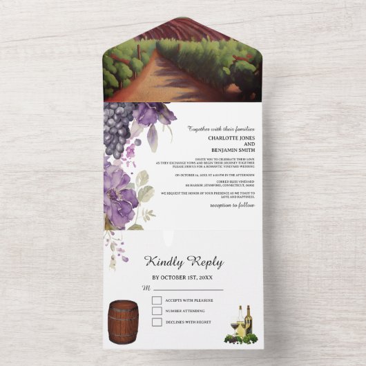 Rustieke Elegantie Een unieke wijngaard bruiloft All In One Uitnodiging (Binnen)