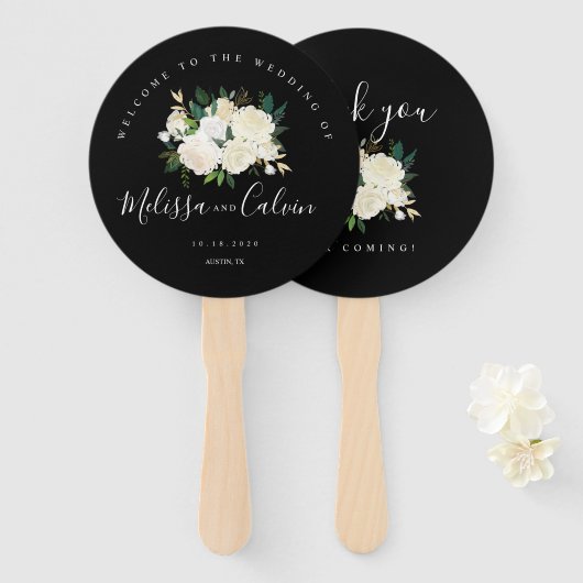 Rustieke Elegantie Floral bruiloft Welkom Hand Fan Handwaaier (Voorkant en achterkant)