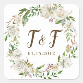Rustieke Elegantie Floral Wreath Trouwstickers Vierkante Sticker