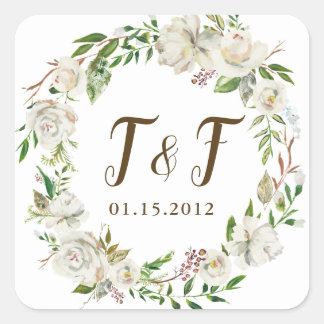 Rustieke Elegantie Floral Wreath Trouwstickers Vierkante Sticker