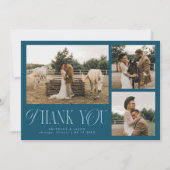 Rustieke Elegantie Foto Collage Bruiloft Blauwgroe Bedankkaart (Voorkant)