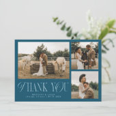 Rustieke Elegantie Foto Collage Bruiloft Blauwgroe Bedankkaart (Staand voorkant)