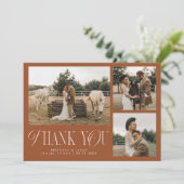 Rustieke Elegantie Foto Collage Bruiloft Terracott Bedankkaart (Staand voorkant)