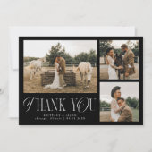 Rustieke Elegantie Foto Collage Bruiloft Zwart Bedankkaart (Voorkant)