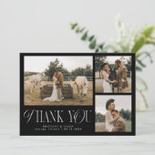 Rustieke Elegantie Foto Collage Bruiloft Zwart Bedankkaart (Staand voorkant)