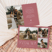 Rustieke Elegantie Fotocollage Bruiloft Dusty Pink Bedankkaart