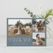 Rustieke Elegantie Fotocollage Bruiloft Staal Blau Bedankkaart (Staand voorkant)