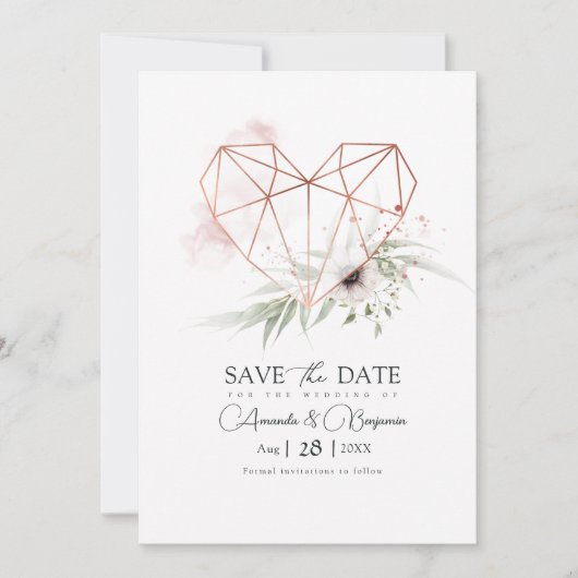 Rustieke Elegantie Geometrische Hart QR Code Save The Date (Voorkant)