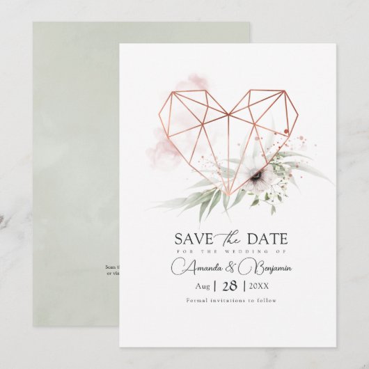 Rustieke Elegantie Geometrische Hart QR Code Save The Date (Voorkant / Achterkant)