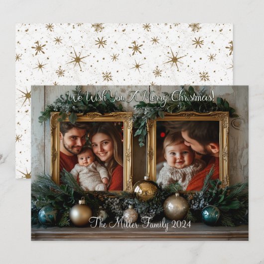 Rustieke elegantie gepersonaliseerde kerst feestdagenkaart (Voorkant / Achterkant)