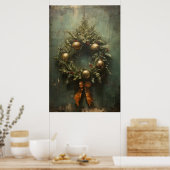 Rustieke Elegantie Groene en Gouden Kerstkrans Poster (Keuken)