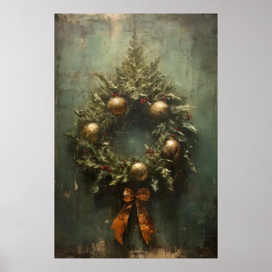 Rustieke Elegantie Groene en Gouden Kerstkrans Poster (Voorkant)