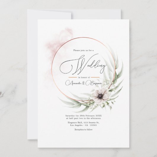 Rustieke Elegantie Groene Tinten & Koperen Huwelij Kaart (Voorkant)