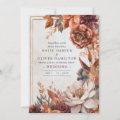 Rustieke elegantie, herfst bloemenbruiloft kaart (Voorkant)