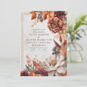 Rustieke elegantie, herfst bloemenbruiloft kaart (Staand voorkant)