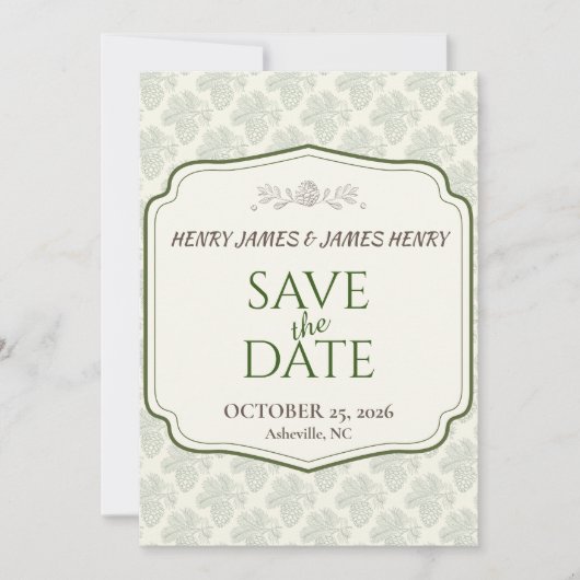 Rustieke Elegantie Herfst Pinecone Save The Date (Voorkant)