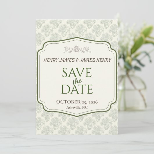Rustieke Elegantie Herfst Pinecone Save The Date (Staand voorkant)