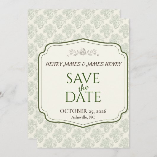 Rustieke Elegantie Herfst Pinecone Save The Date (Voorkant / Achterkant)