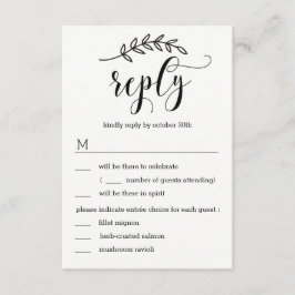 Rustieke Elegantie Huwelijks RSVP met Menu Opties Kaart