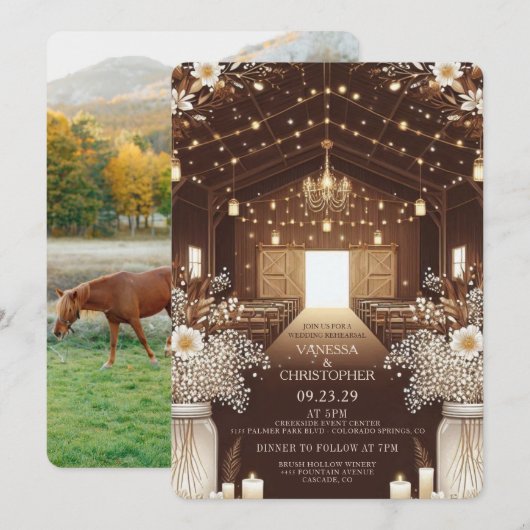 Rustieke Elegantie Huwelijksrepetitie Kaart (Voorkant / Achterkant)