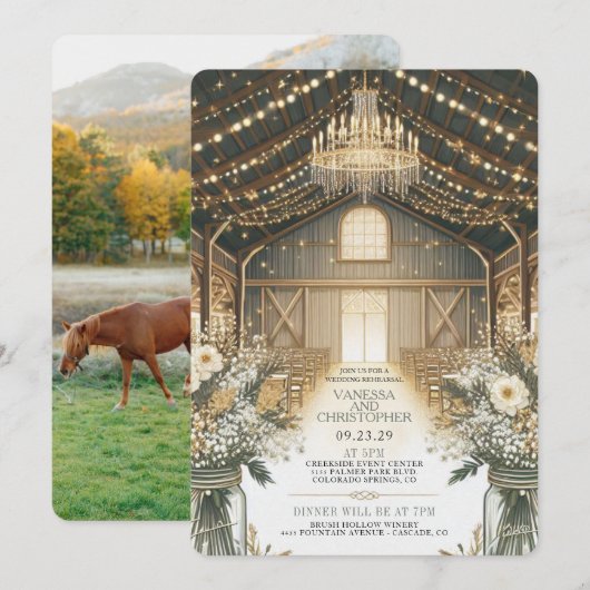 Rustieke Elegantie Huwelijksrepetitie Kaart (Voorkant / Achterkant)