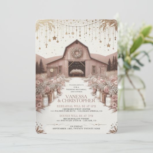 Rustieke Elegantie Huwelijksrepetitie Kaart (Staand voorkant)