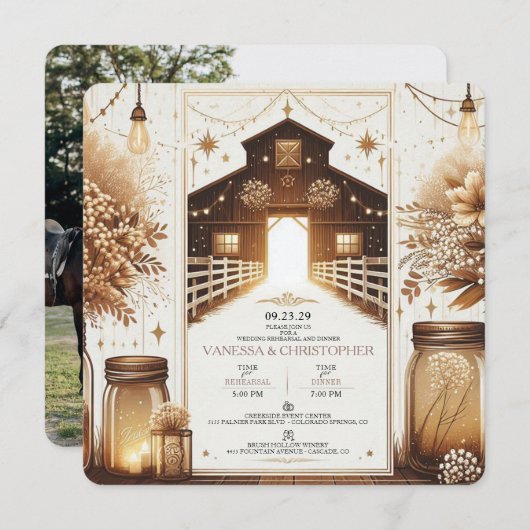 Rustieke Elegantie Huwelijksrepetitie Kaart (Voorkant / Achterkant)