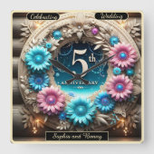 Rustieke Elegantie: Jubileum Bloemen Ontwerp Vierkante Klok (Voorkant)